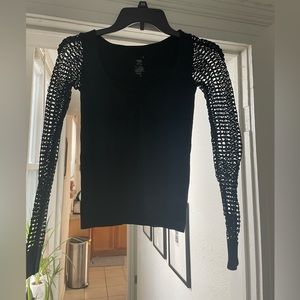 Free people black fish net sleeve long sleeve